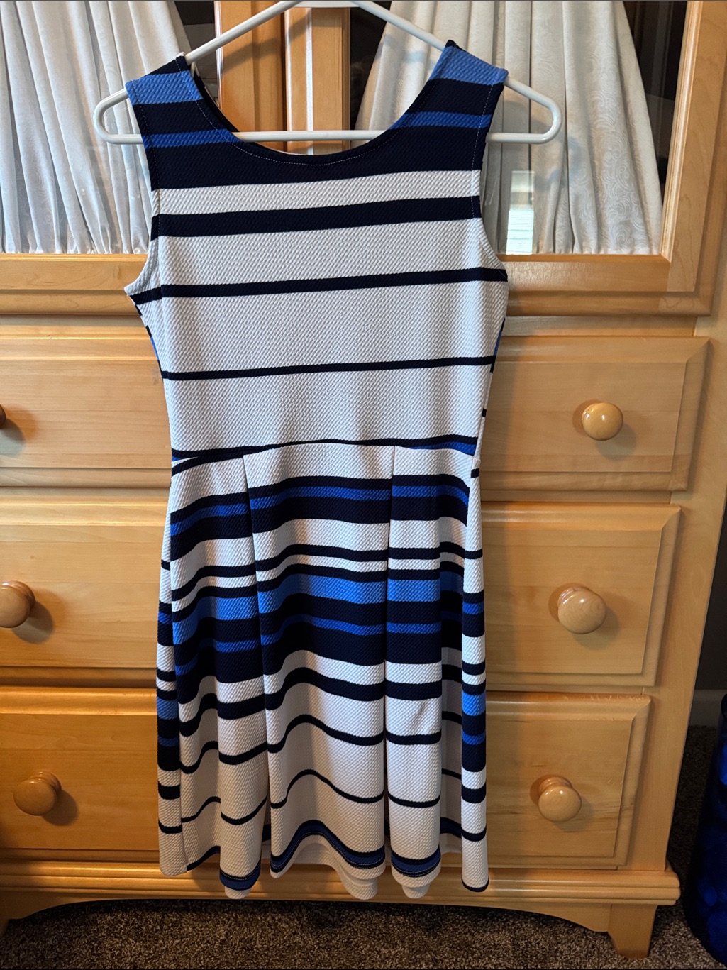 Sleeveless Striped Midi Dress In White & Blue — image 2 of 3